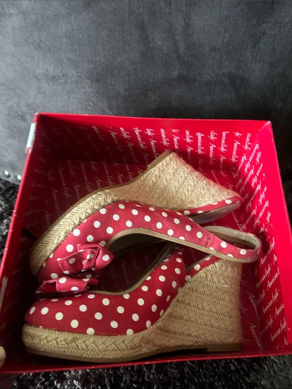American Eagle Outfitters Red and White Polka Dot Espadrille Wedges